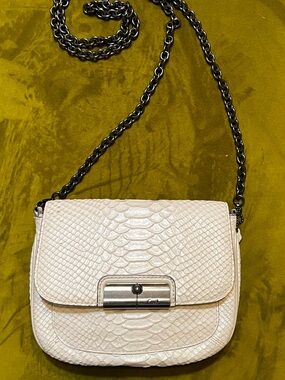 Coach Cream Python-Embossed Leather Crossbody with Gunmetal Chain